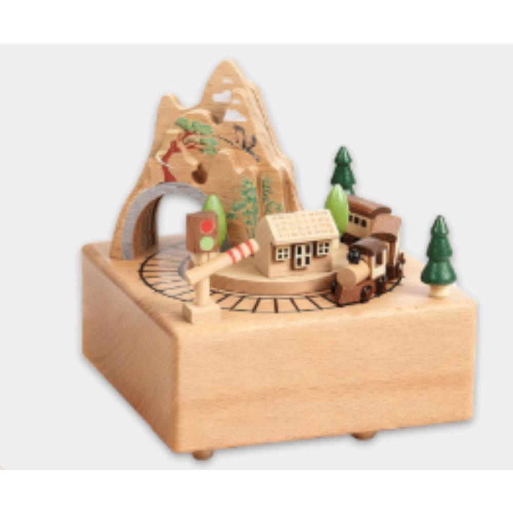 Solid Wood Music Box, Rotatable Train