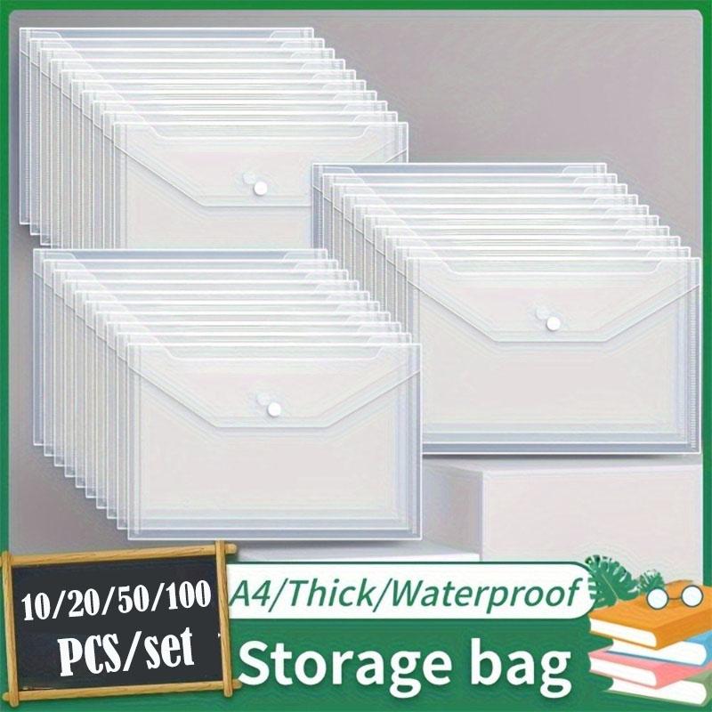 10-100pcs A4 File Bag Transparent Plastic Thickened Large-capacity Snap-on Type Test Paper Storage Bag for Archives Reusable