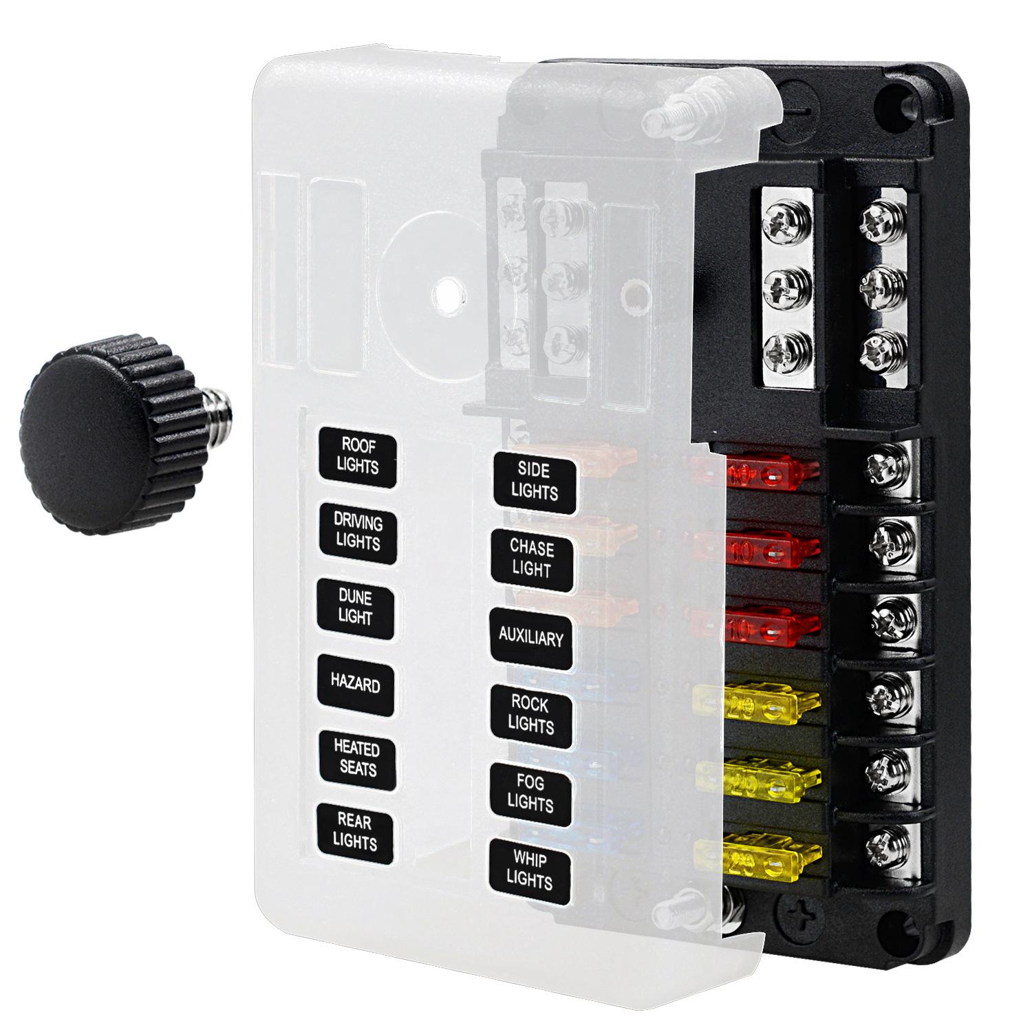 

WUPP CS-339C1 12 Way Blade Fuse Block with Negative Bus LED Indicator for Car Boat Van SUV Type A