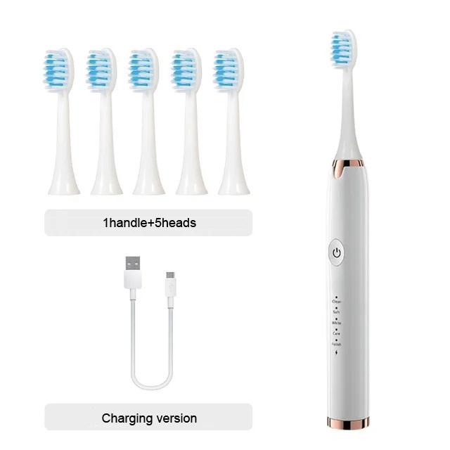 New Smart Electric Toothbrush USB Rechargeable Teeth Clean Whitening Sonic Toothbrush Timing Tooth Brush With Replacement Heads
