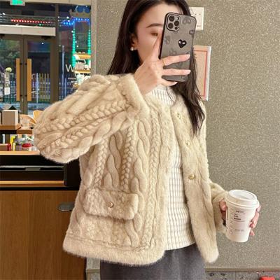 Autumn and Winter New Twist Mink Fur Top Women's Round Neck Short Imitation Mink Fleece Fur Coat Women