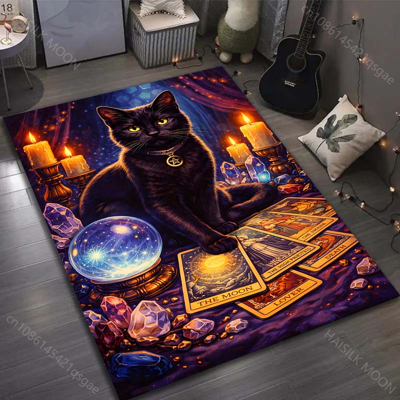 

Mystical black cat with tarot cards Pattern Rug Carpets for Bedroom Living Room Sofa Mat Creative Door Mat Cloakroom Home Decor 40x60cm