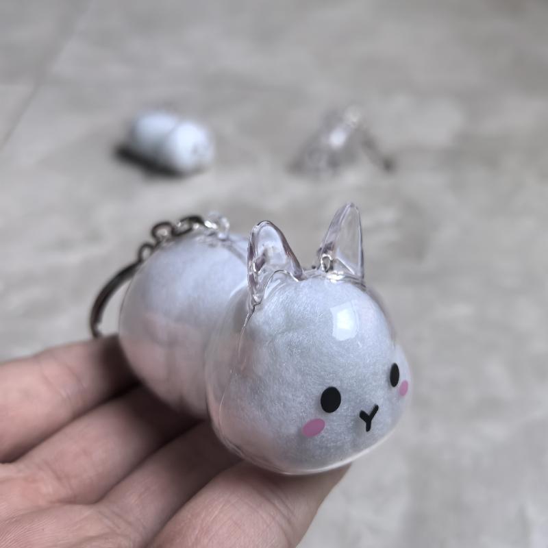 Scatola Trasparente per Ricordi di Pelo di Animale Cartone Animato Portachiavi Organizzatore in Pelliccia di Animale Carino Coniglio Portachiavi Ciondolo Borsa Souvenir per Animali