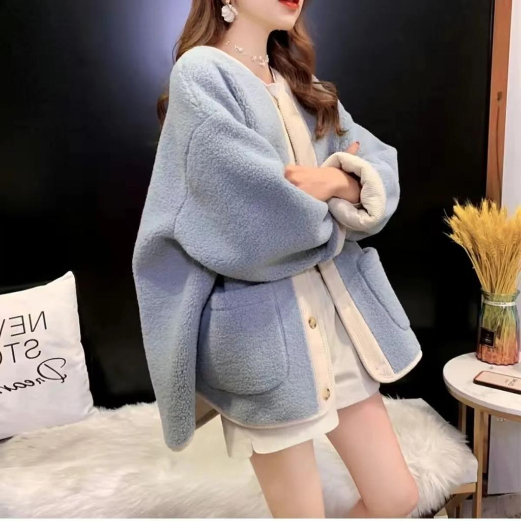 Women's Autumn/Winter Short Loose and Thicken Baseball Jackets Lamb Wool Jacket  Female Casual Outwear Tops