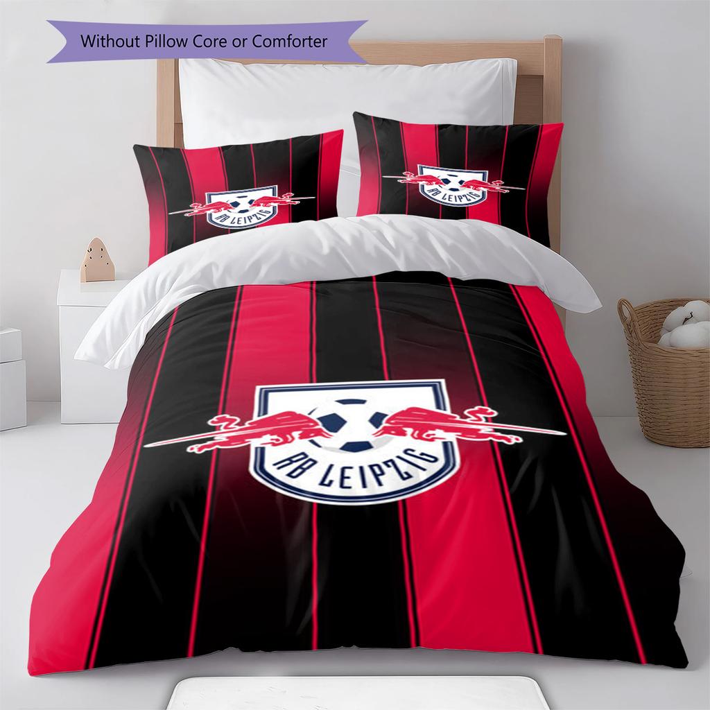 Set de așternut cu model logo RB Leipzig Cearșaf de pilotă Față de pernă Decor pentru casă Cadou (1 * husă de pilotă + 2 * fețe de pernă, fără miez)