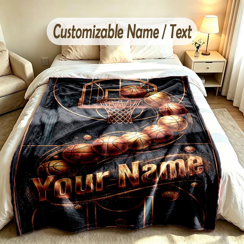 Basketball Theme Custom Blanket Personalized Name & Text Customized Soft Warm Throw Blanket Home Decor