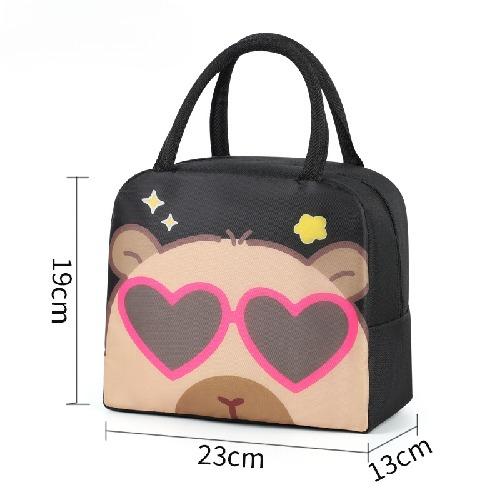 Cute Capybara Print Lunch Bag Kids Insulated Food Container Portable Box Carrier Cartoon Kindergarten School Lunch Storage Bag