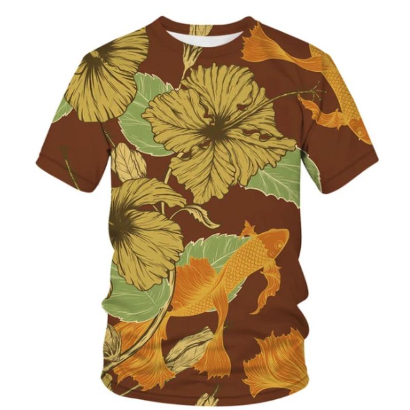 Men's 3D Printed T-Shirt Colorful Animal Plant Pattern Printing Short Sleeve O-Neck Pullover Casual Top