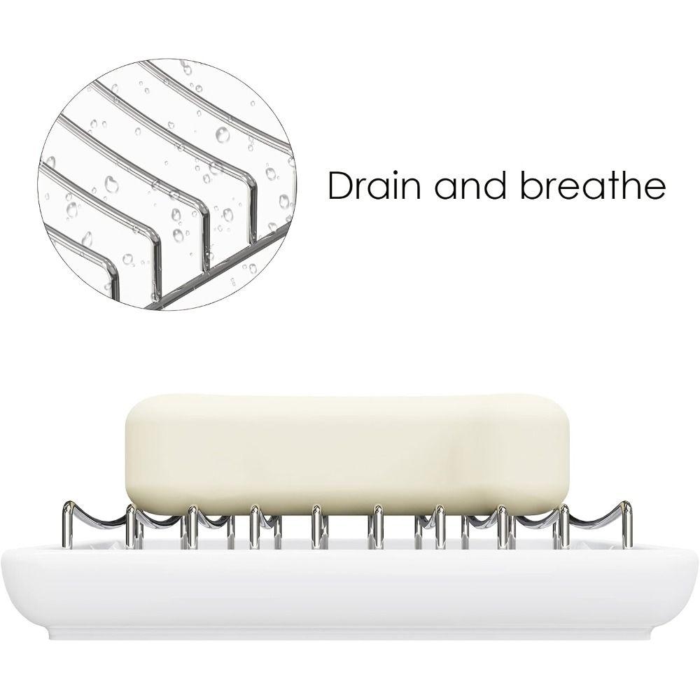 Multi-function Ceramic Soap Dish Stainless Steel Storage Dish Simple Drain Soap Box  Shower Room
