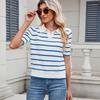 Damen Kurzarm Gestreiftes Poloshirt Kragen Lässiges Oberteil
