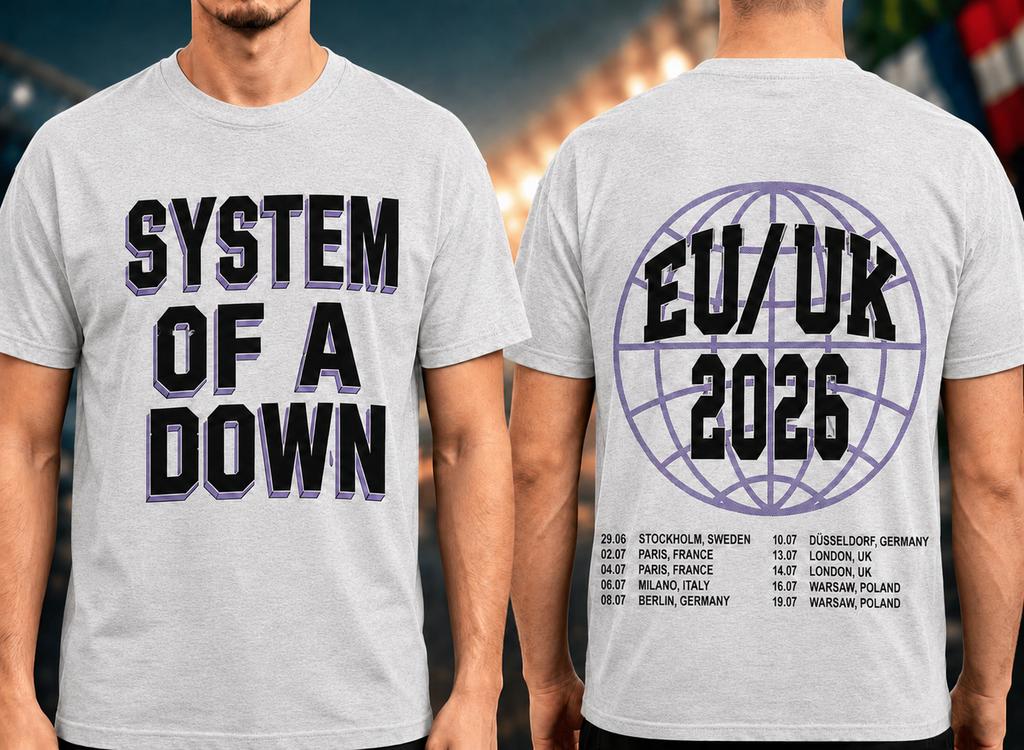 System of A Down EU und UK 2026 Tour Merch T-Shirt Baumwolle Unisex Kleidung Unisex Beliebte Mode T-Shirt Streetwear Fan Geschenk