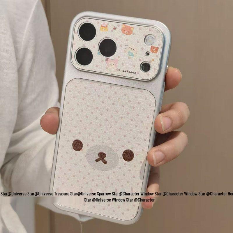 

Polka Dot Rilakkuma Full Coverage Case for Apple 17 Pro Max, Silver Frame, Cartoon Design iPhone 13 Pro
