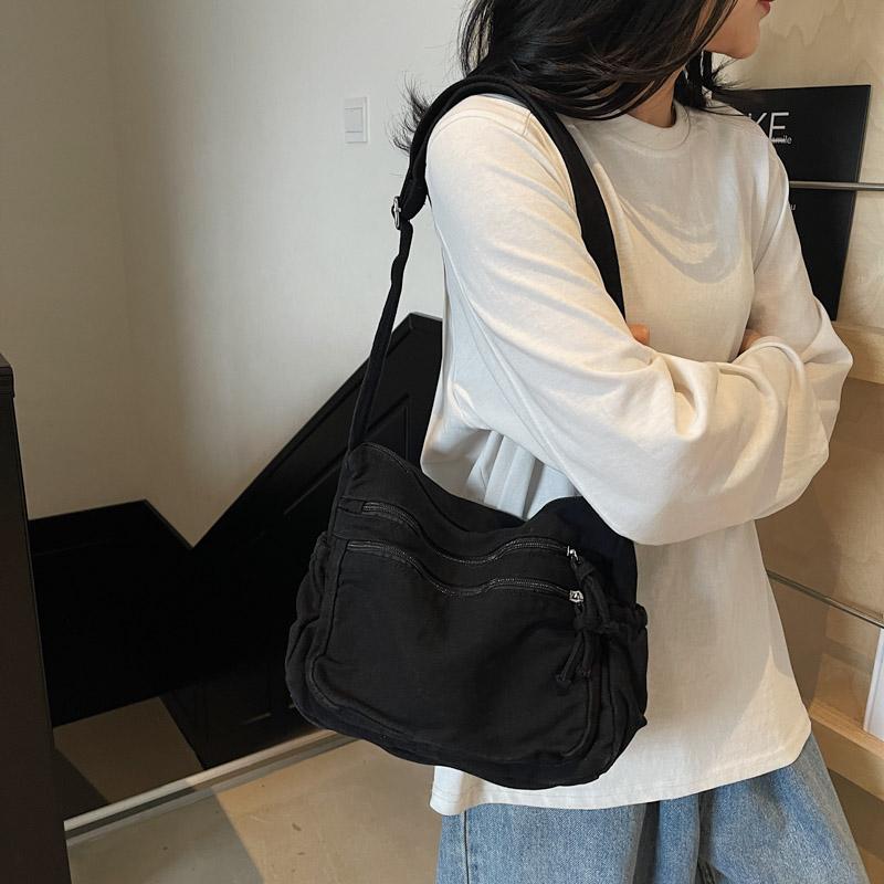 Canvas Tas Dames Grote Capaciteit Schouder Tote Tas Vintage Meerlaagse Crossbody Tas
