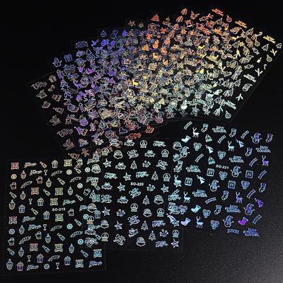 10pcs 3D Nail Art Stickers, European and American Christmas Series Snowflake Bells Moose Laser Nail Stickers, Hundreds of Nail Decorations