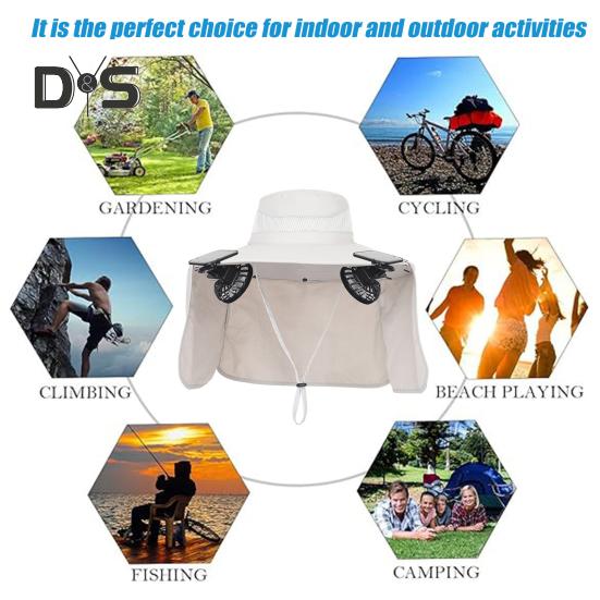 Solar-Ventilator-Hut mit Nackenklappe, LSF 50+, UV-Schutz, Hut mit 2 Solar-Ventilatoren, atmungsaktiv, für Herren, Sommer, Outdoor-Aktivitäten, Angeln, breite Krempe