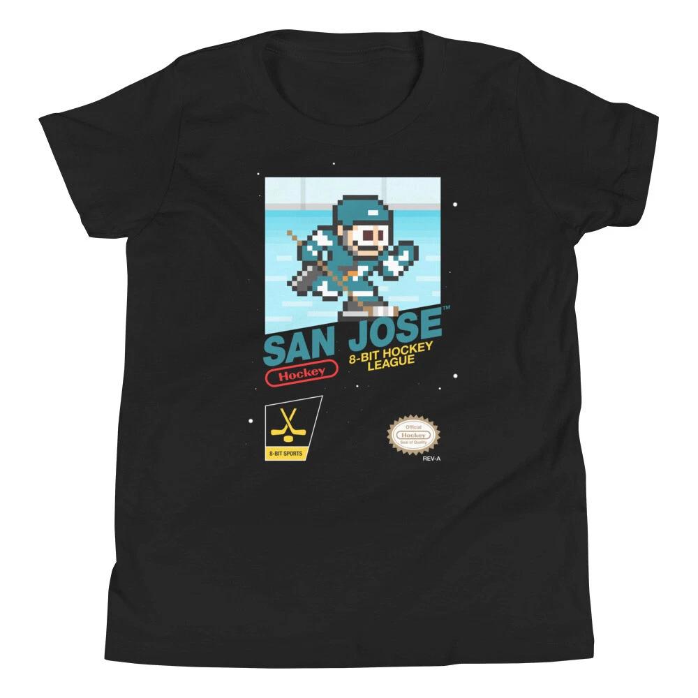 San Jose Sharks Hockey Team Jersey 8-bit Nintendo Youth Kid Child T-Shirt L