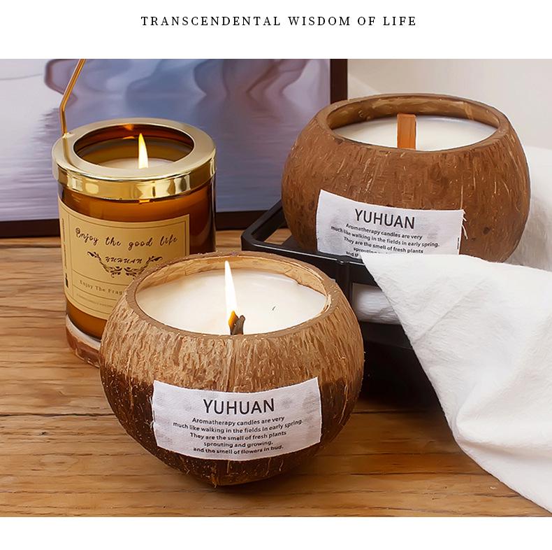 Coconut Shell Aromatherapy Candle with Essential Oil Incense Burner and Plant Wax Scented Candle Gift Set