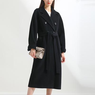 Women's Fashion Solid Color Long Sleeve Double Breasted Mid Length Woolen Coat