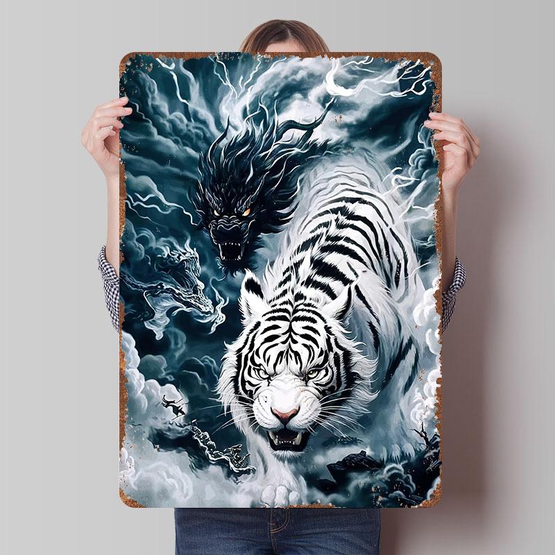 

Dragon and Tiger Stormy Sky Tinplate Poster Customized Wall Art Vintage Retro Metal Signs for Interior Decoration Living Room 7.9x11.8In(20x30cm)
