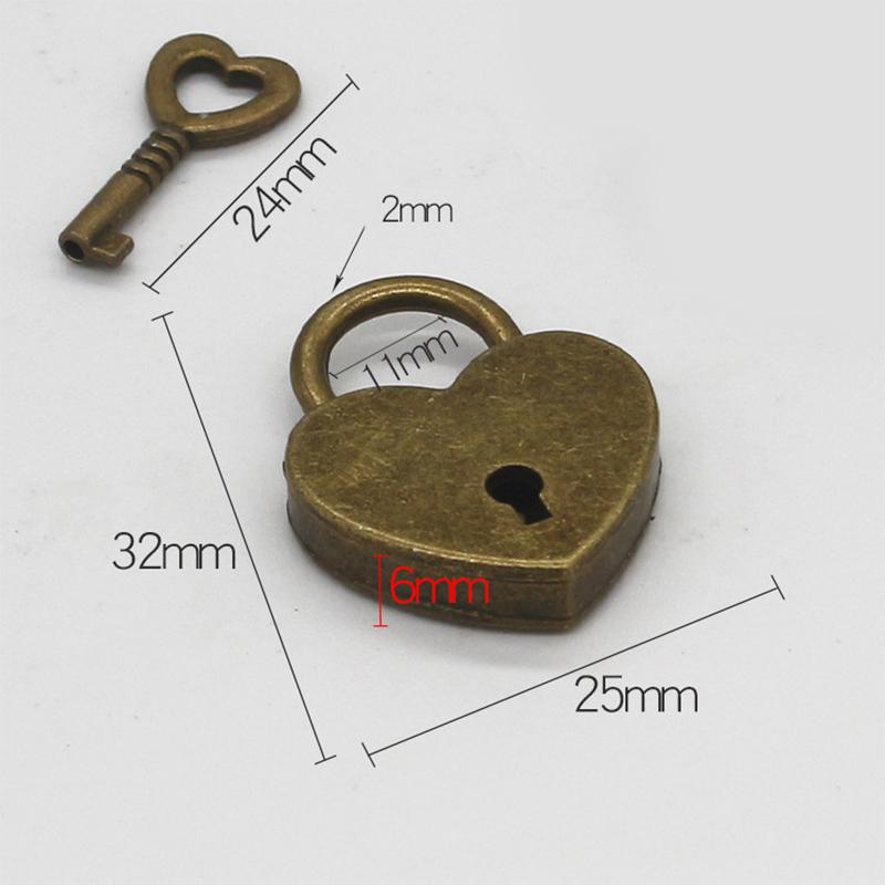 Lacăt în formă de inimă în stil antic, lacăt vintage, lacăt romantic minunat pentru jurnal, lacăt cu cheie pentru cutie de bijuterii, valiză