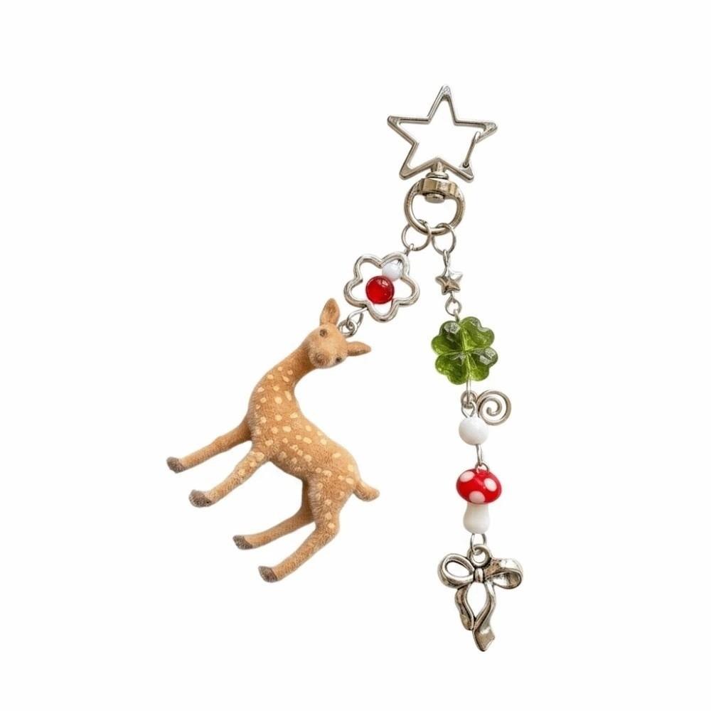 Flocked Flocked Pendant Miniature Animal Bag Charm Flower Bag Hanging Beaded Key Ring  Teens
