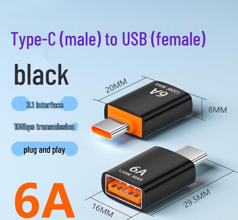 USB-C to USB 3.1 OTG Adapter, 6A Fast Charge & Data Transfer, Gold Aluminum for Mobile Phones
