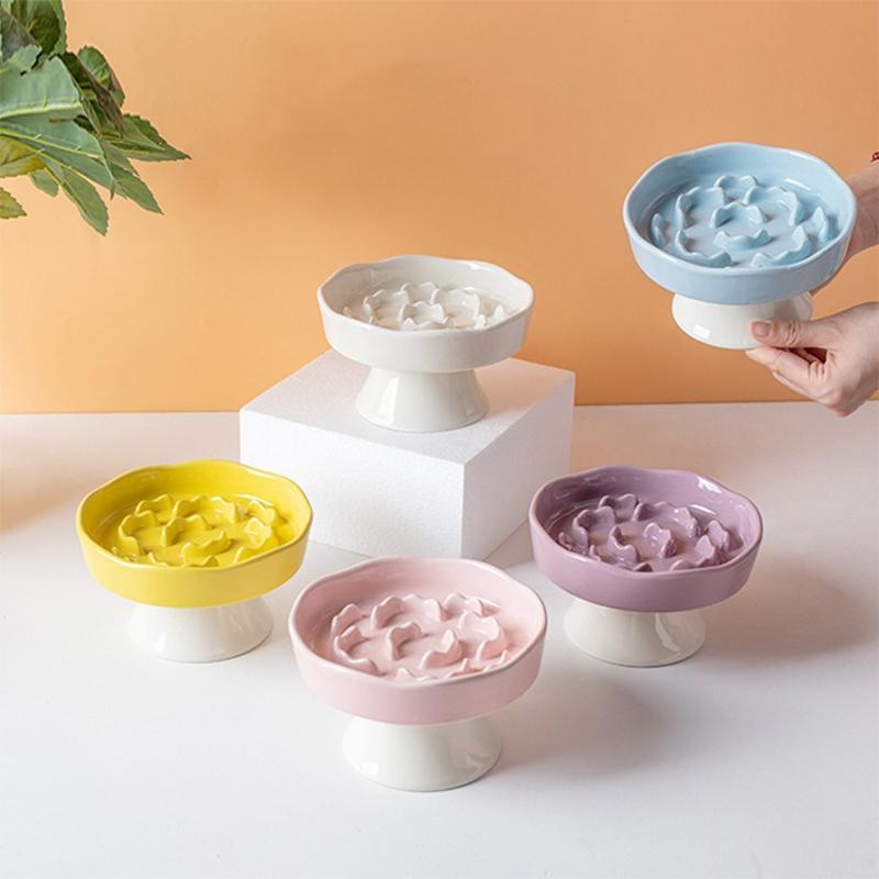 Pet Slow Feeder Bowl Ceramic Elevated Cat Bowl Protects Cervical Vertebrae Pet Supplies