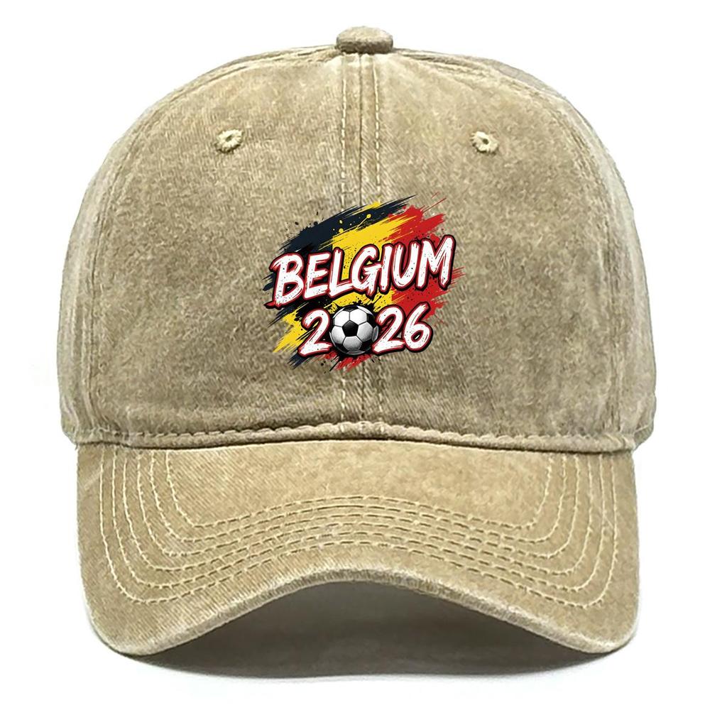 Sun Hat With 2026 Football Soccer "BELGIUM" Flag Printed , Adjustable Baseball Cap Curved Brim Cozy Trendy Sweatband Sports Hat