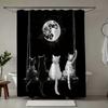 1pc Moonlit Cats on Swing Digital Print Shower Curtain - Black & White Whimsical Design with Black Cats, White Cats, and Full