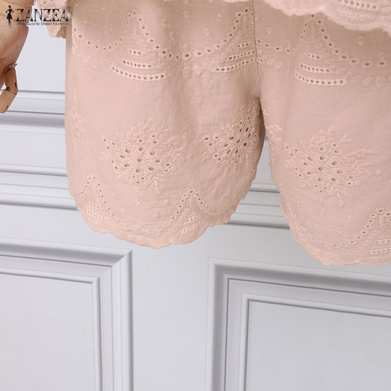 ZANZEA Women Short Sleeve Blouse and Shorts Summer Two Piece Suit Sets