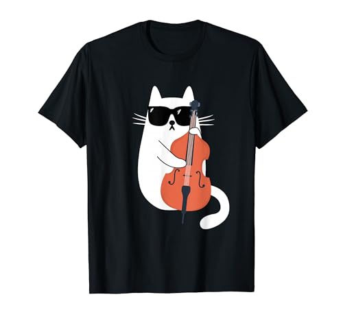 Cat and double bass cat and sunglasses cat lover cat owner double bass double bass jazz music cat cat t-shirt