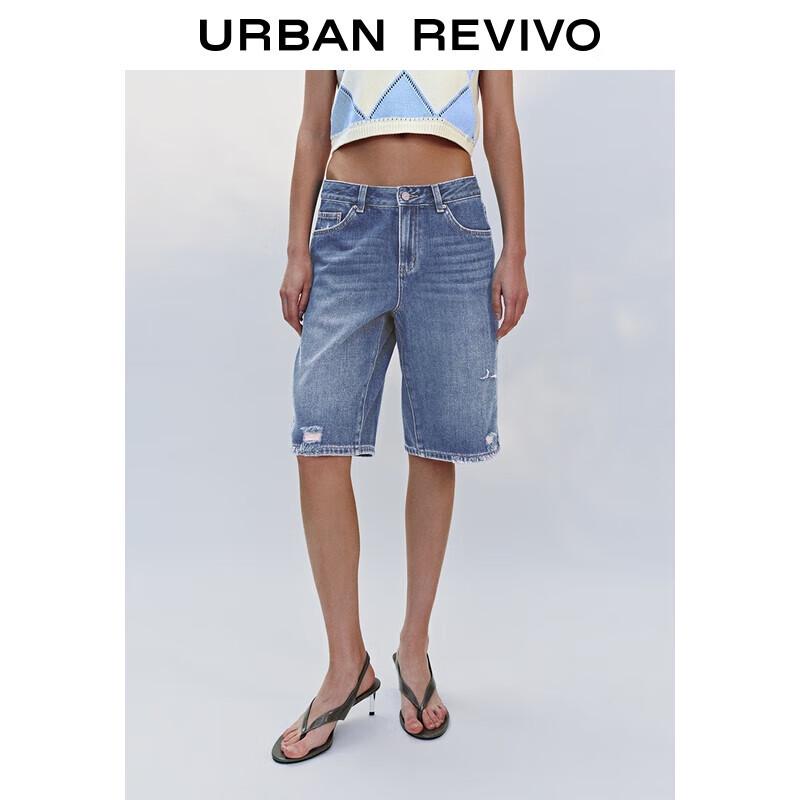 

UR 2025 Autumn New Women s Ripped Mid-Length Denim Shorts 26