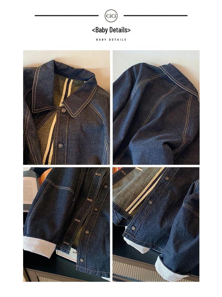 Women's Retro Contrast Stitch Denim Jacket - Autumn/Winter 2025 Slimming Casual Style