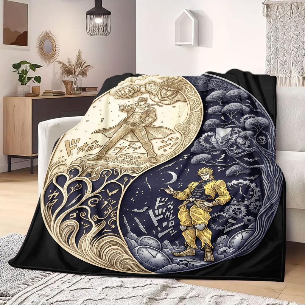 JoJo's Bizarre Adventure Flannel Blanket, Cartoon Print for Bedroom Accessories, Warm Throw for Chairs, Portable Travel_LIAN