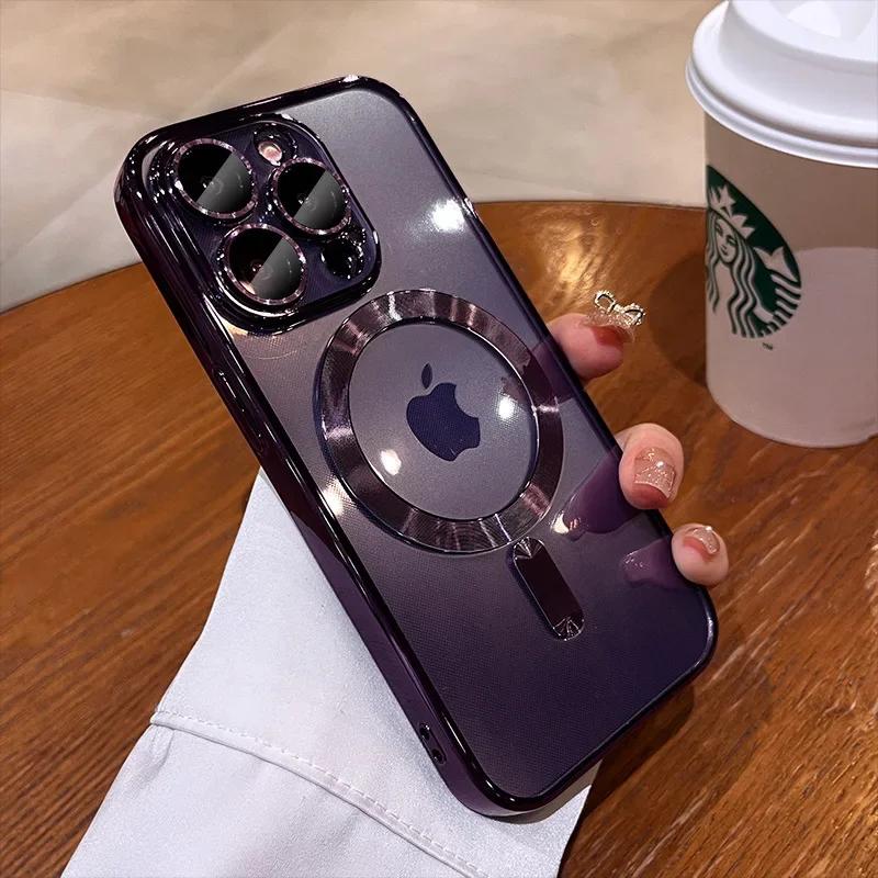 Clear Soft Silicone Protection Case For Magsafe For iPhone 16 15 14 Plus 13 12 11 Pro Max Plating Wireless Magnetic Charge Cover