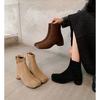 2025 Autumn and Winter New Suede Leather Boots Square Head Thick Heel Fashion Short Boots Thick Heel Medium Heel Elastic Cloth Boots
