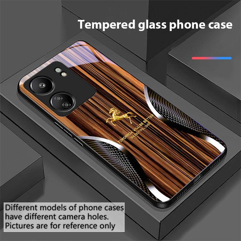 Holzmaserung Schlange Für Xiaomi Redmi 13C Note13 12 Pro Plus 5G Note 9 13T Pro POCO X6 F5 F6 Schwarz Gehärtetes Glas Handyhülle