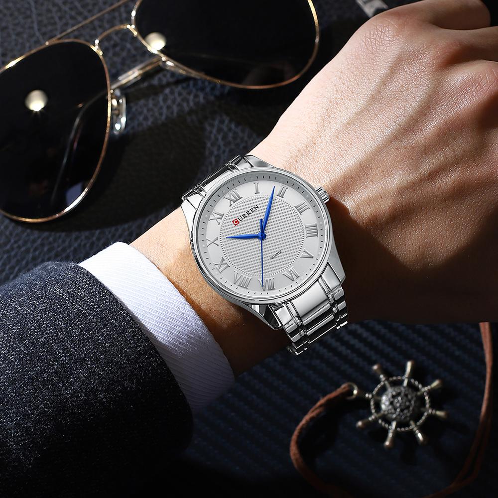 CURREN Klasyczny, casualowy zegarek dla mężczyzn ze stalową bransoletą, prosty kwarcowy zegarek na rękę z rzymskimi cyframi dla biznesmena