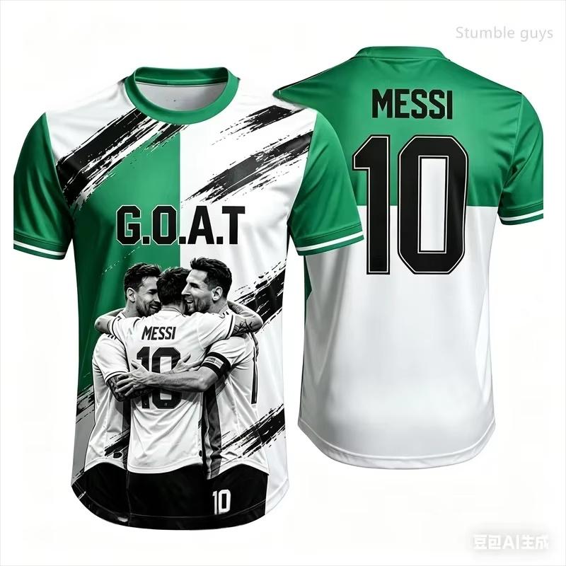 2026 Messi No.10 G.O.A.T Print Football T-shirt, 3D Graphic Sports Jersey, Unisex Adult Casual Short Sleeve Soccer Fan Tops
