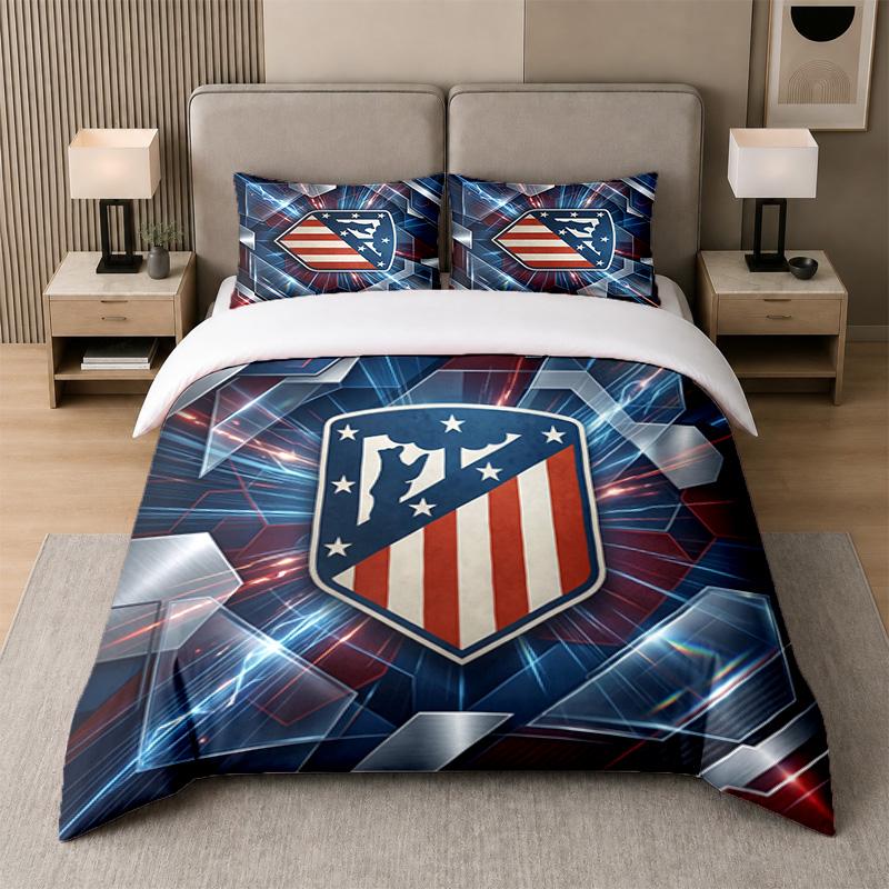 3Pcs Bedding SetAtletico Madrid Soft Bed Sheet and Two Pillowcases Home Bedroom Decor