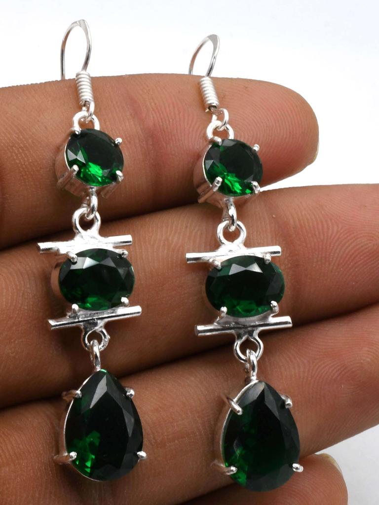Green Quartz Gemstone Ethnic Handmade Drop Dengle Earring Jewelry ER 257