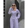 Europe, America, Autumn and Winter Fleece Hooded Cardigan Slim Sweater Wide-leg Pants Two-piece Set