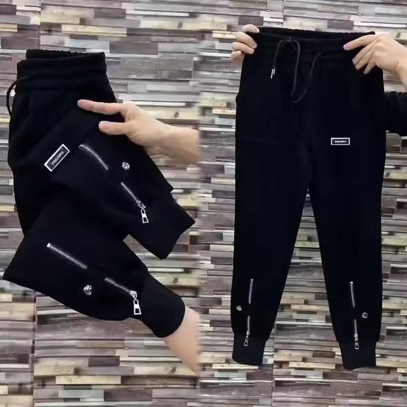 Women Spring and Autumn High Waist Plus Size Harlem Pants Loose and Slim Skinny Zipper Pants Sports Casual Trousers Female