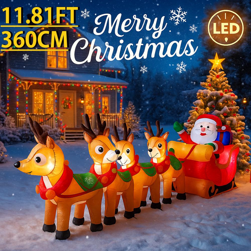 10.17FT Inflatable Toy Santa Claus Sleigh Reindeer Christmas Yard Decoration LED Lit Xmas Supplies Home Ornament Festive Gift