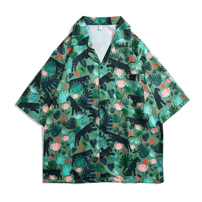Pánská a dámská volná havajská košile s krátkým rukávem Neformální košile s rostlinným potiskem květin Elegantní pánské a dámské retro Harajuku velké velikosti Trendy Vintage