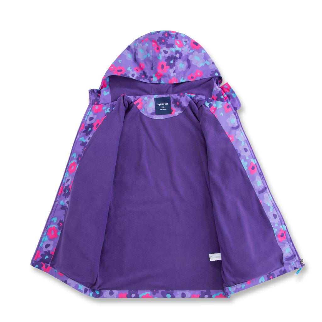 Girls' Candy Color Waterproof Windbreaker Jacket: Hooded, Breathable, Fleece-Lined, Printed.