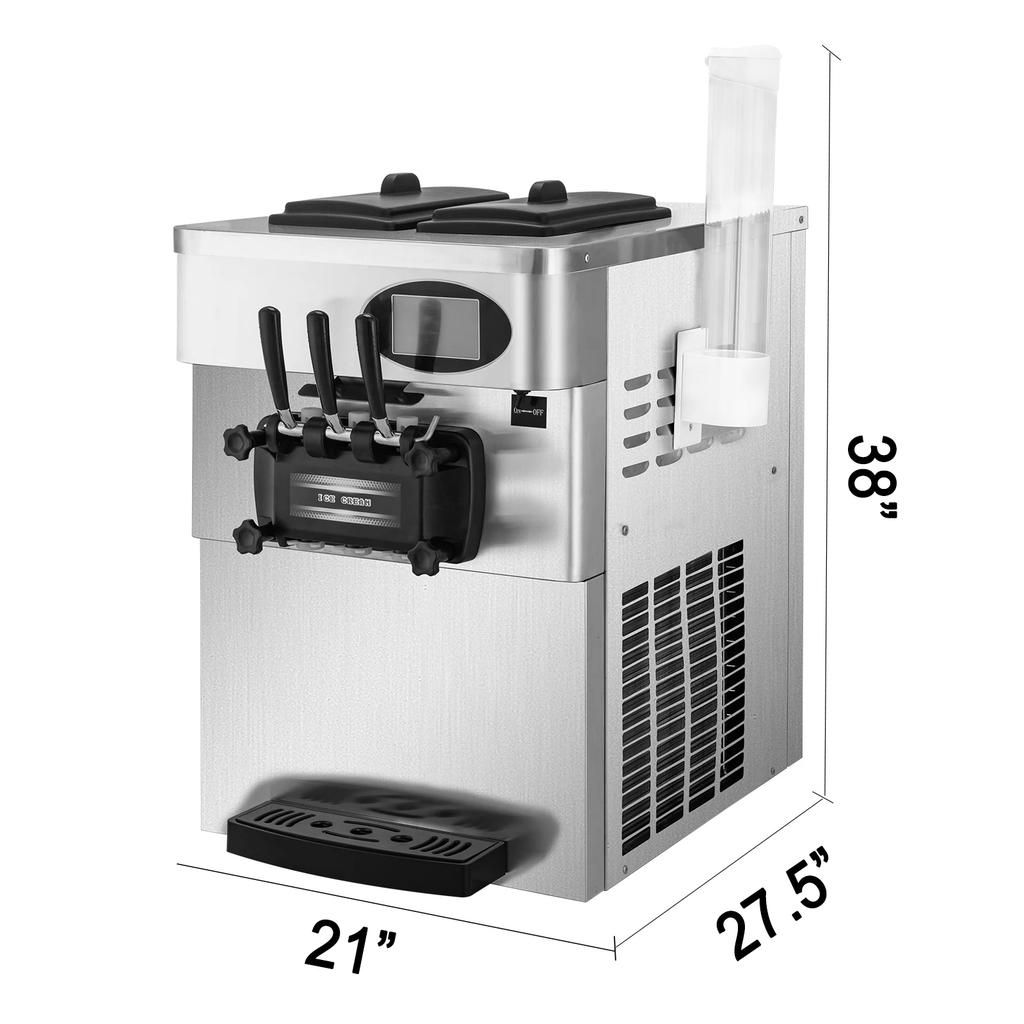 20-28L/H Soft Ice Cream Maker Commercial Countertop Tricolor 2+1 Flavors Sweet Cones Freezing Equipment Vending Machine