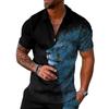 Yaz yeni erkek polo fermuarlı kısa kollu aslan baskılı gömlek erkek üstleri