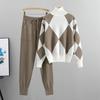 Set di due pezzi maglione scozzese lavorato a maglia casual da donna alla moda