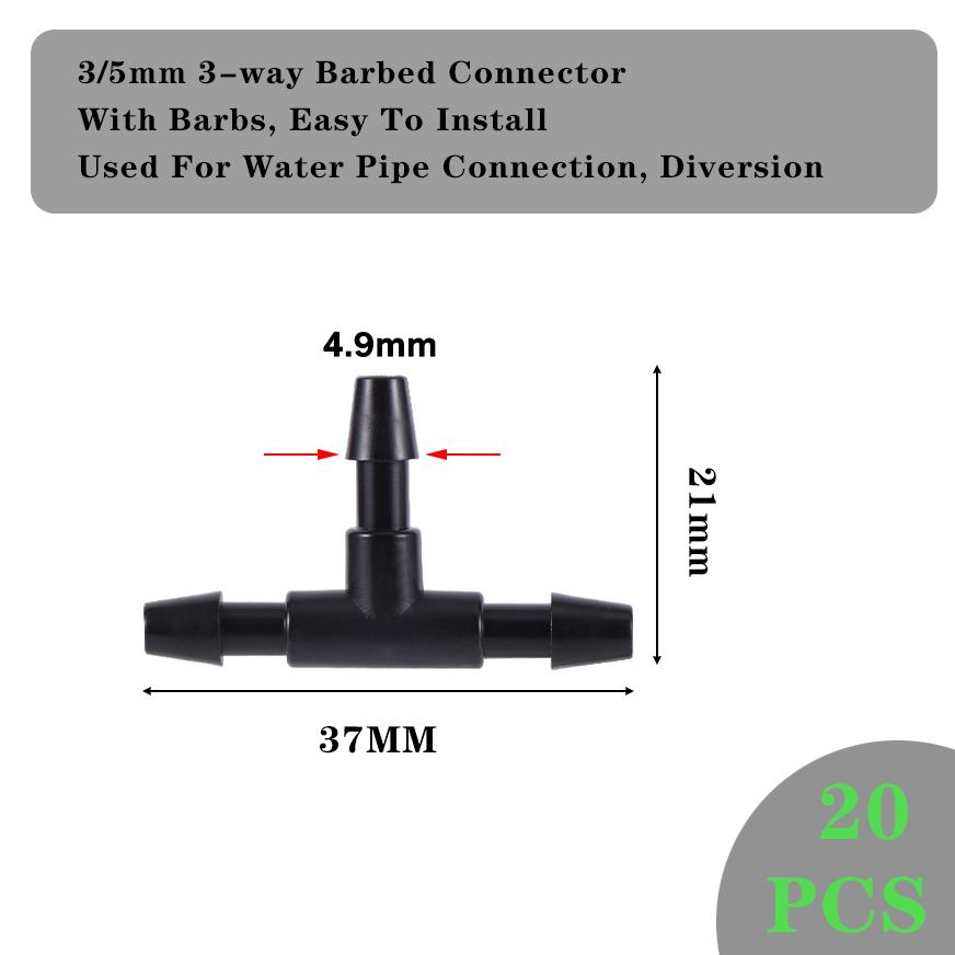 20pc Garden Irrigation Connector Barb 3/5 Mm 3 Way Elbow Water Pipe Connector Accessory Repair For Garden Potted Plants